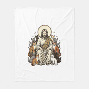 Jesus en Katten Vintage Fleece Deken