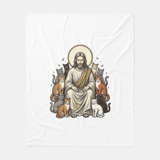 Jesus en Katten Vintage Fleece Deken (Voorkant)