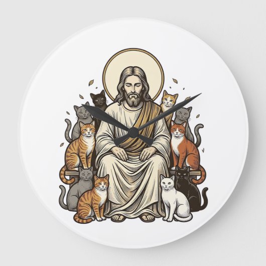 Jesus en Katten Vintage Grote Klok (Voorkant)