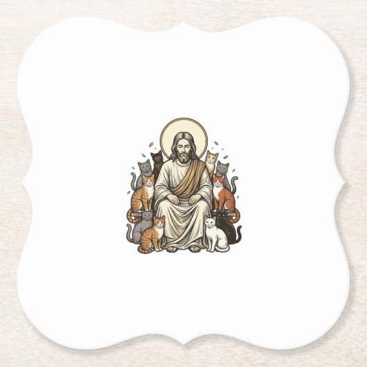 Jesus en Katten Vintage Kartonnen Onderzetters (Voorkant)