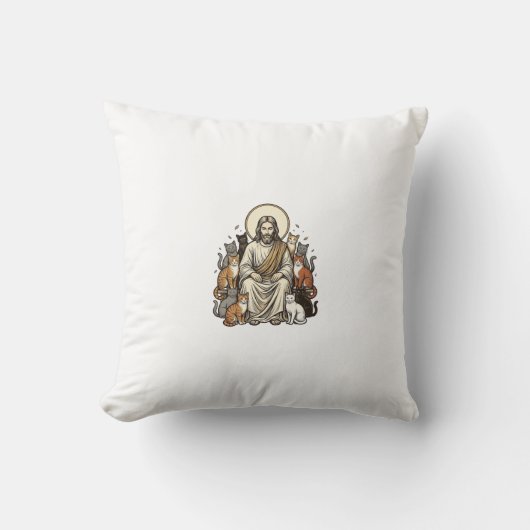 Jesus en Katten Vintage Kussen (Voorkant)