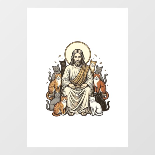 Jesus en Katten Vintage Raamsticker (Vel)