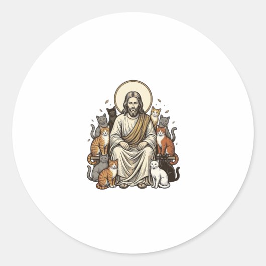 Jesus en Katten Vintage Ronde Sticker (Voorkant)