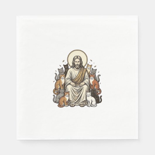 Jesus en Katten Vintage Servet (Voorkant)