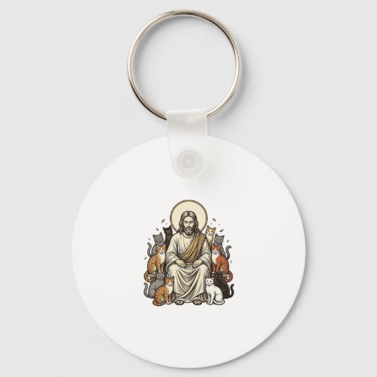 Jesus en Katten Vintage Sleutelhanger (Voorkant)