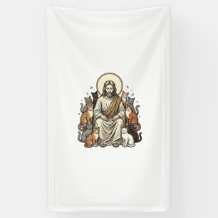 Jesus en Katten Vintage Spandoek