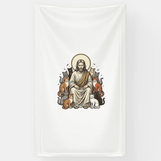 Jesus en Katten Vintage Spandoek (Verticaal)