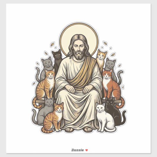 Jesus en Katten Vintage Sticker (Vel)