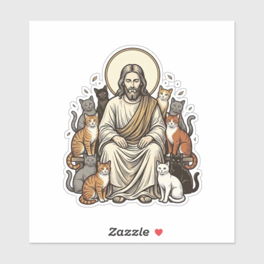 Jesus en Katten Vintage Sticker (Vel)