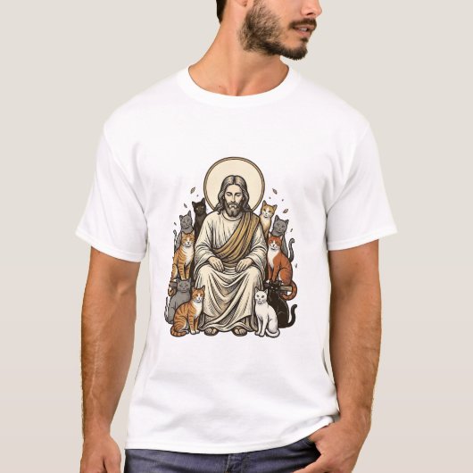 Jesus en Katten Vintage T-shirt (Voorkant)