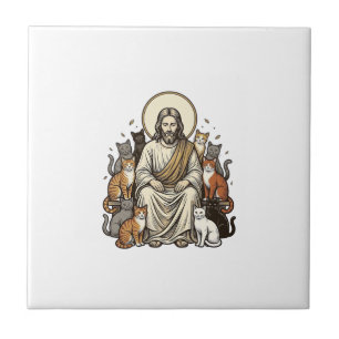 Jesus en Katten Vintage Tegeltje