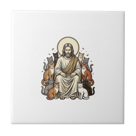 Jesus en Katten Vintage Tegeltje (Voorkant)