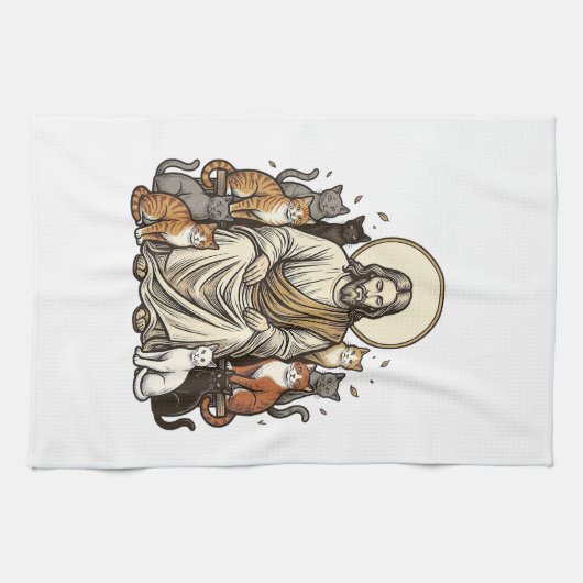 Jesus en Katten Vintage Theedoek (Horizontaal)