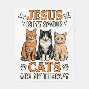 Jesus En Katten Zijn Mijn Therapie Vintage Katten  Fleece Deken