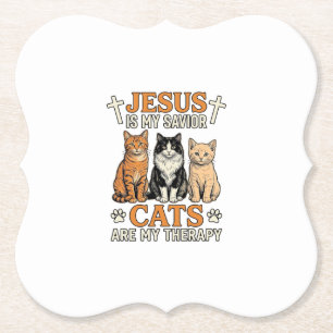 Jesus En Katten Zijn Mijn Therapie Vintage Katten  Kartonnen Onderzetters