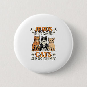 Jesus en katten zijn mijn therapie vintage katten  ronde button 5,7 cm