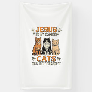Jesus En Katten Zijn Mijn Therapie Vintage Katten Spandoek
