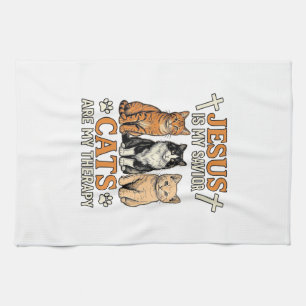 Jesus En Katten Zijn Mijn Therapie Vintage Katten Theedoek