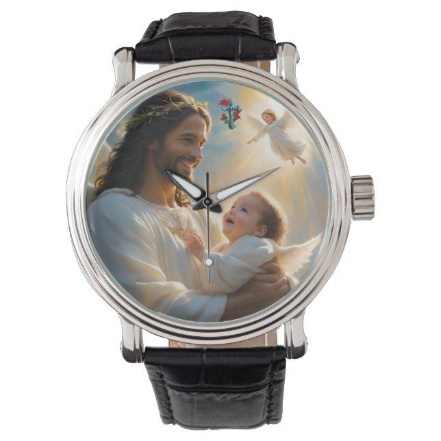 Jesus en kind engel  horloge (Voorkant)