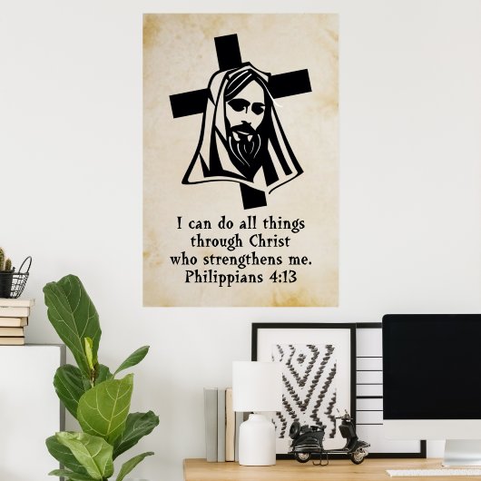 jesus en kruis met geschrift poster (Thuiskantoor)