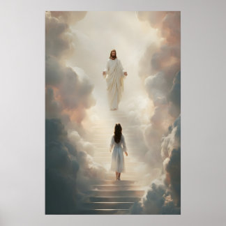 Jesus en Meisje Print Goddelijke Opstijging Kathol