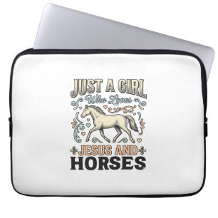 Jesus En Paard Meisje Vintage Paard Gelooft Shirt Laptop Sleeve