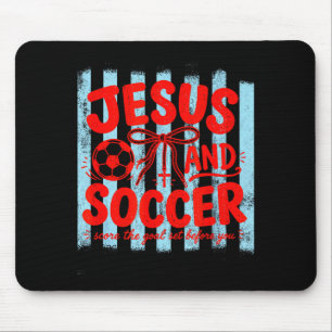Jesus en voetbal-liefhebbende moeder geloof religi muismat