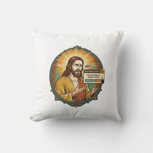 Jesus Ergerlijke Software Update Pop-up Kantoor Hu Kussen (Voorkant)