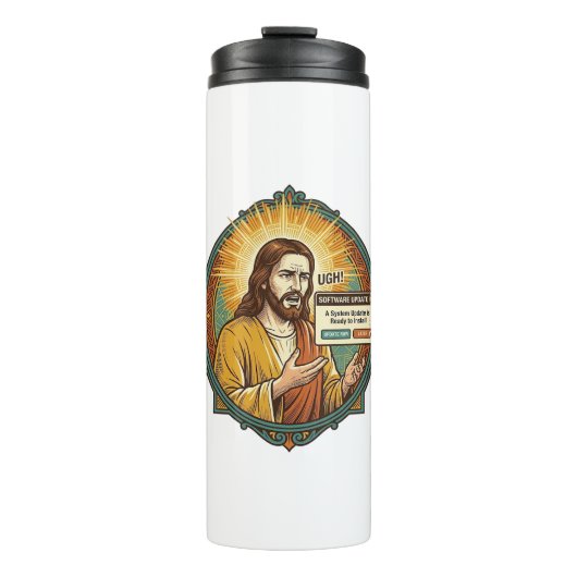 Jesus Ergerlijke Software Update Pop-up Kantoor Hu Thermosbeker (Voorkant)