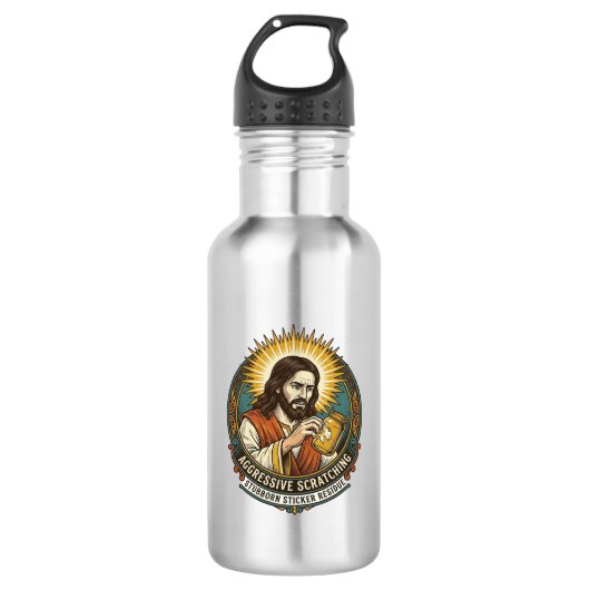 Jesus Ergert Afpellende Sticker Papierresten Winke Waterfles (Voorkant)