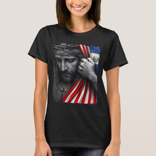 Jesus Faith Cross Crown America El Salvador Herita T-shirt (Voorkant)