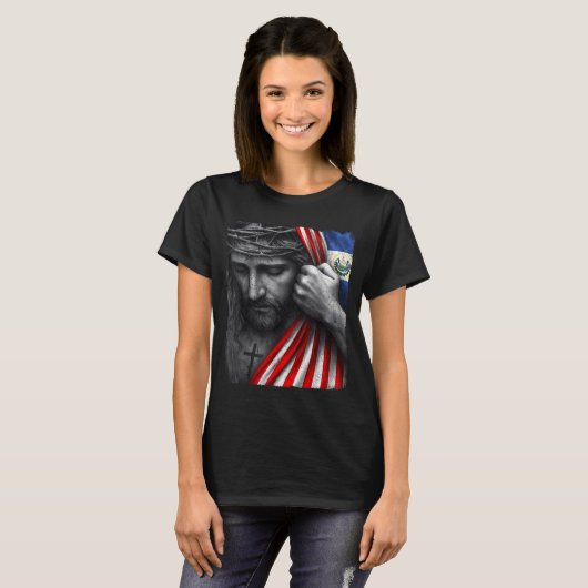 Jesus Faith Cross Crown America El Salvador Herita T-shirt (Voorkant volledig)