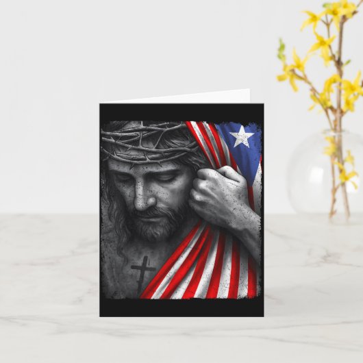 Jesus Faith Cross Crown America Puerto Rico Herita Kaart (Gele Bloem)