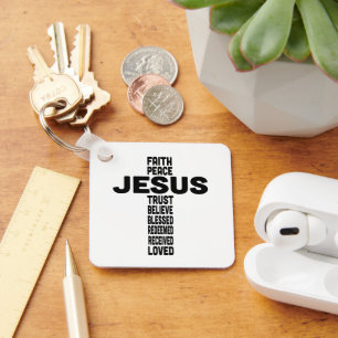Jesus Faith Peace Believe Christelijk Zwart type Sleutelhanger