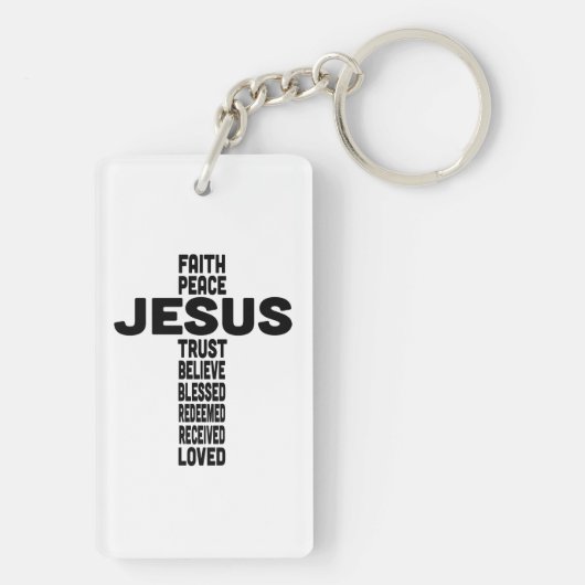 Jesus Faith Peace Trust Geloof Christelijk Zwart Sleutelhanger (achterkant)