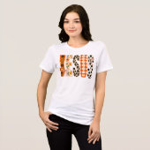 Jesus Fall Bloemrijke Typografie Herfst Christeli Tri-Blend Shirt (Voorkant volledig)