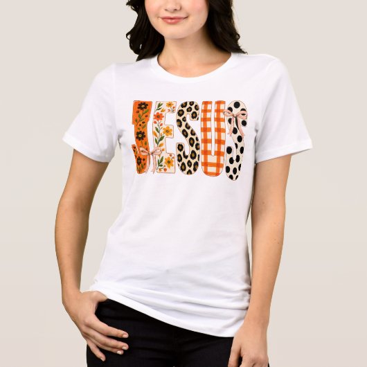 Jesus Fall Bloemrijke Typografie Herfst Christeli Tri-Blend Shirt (Voorkant)