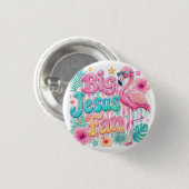 Jesus-fan met flamingo-knop  ronde button 3,2 cm (Voorkant /achterkant)