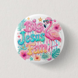 Jesus-fan met flamingo-knop ronde button 3,2 cm