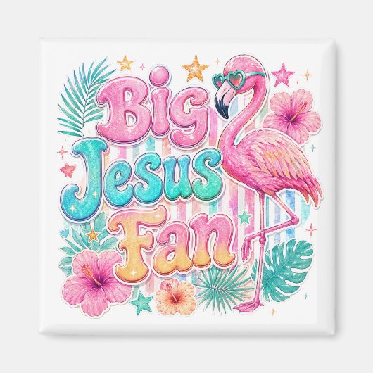 Jesus-fan met flamingo-magneet  magneet (Voorkant)