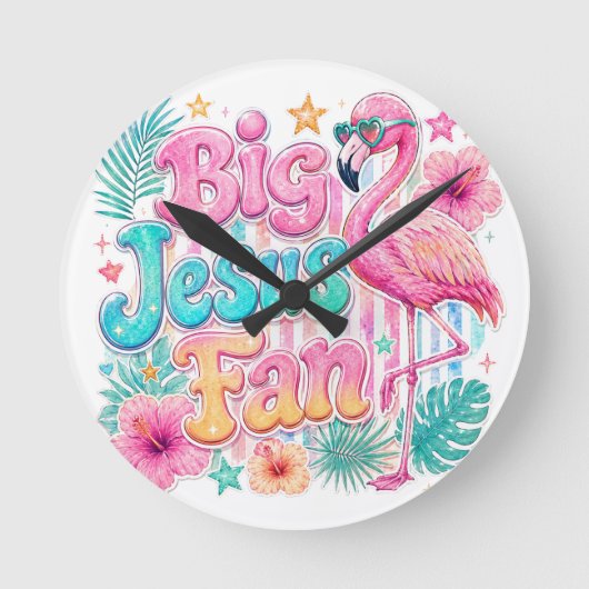 Jesus Fan met Flamingo Ronde Klok (Voorkant)