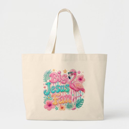 Jesus-fan met flamingo-tas grote tote bag (Voorkant)