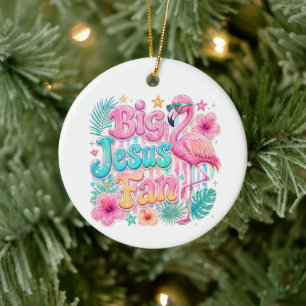 Jesus-fan met flamingoornament keramisch ornament