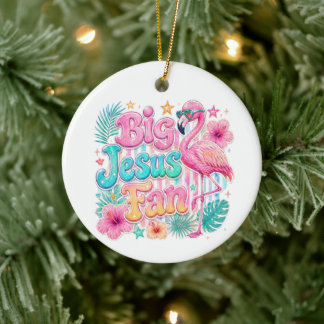 Jesus-fan met flamingoornament keramisch ornament