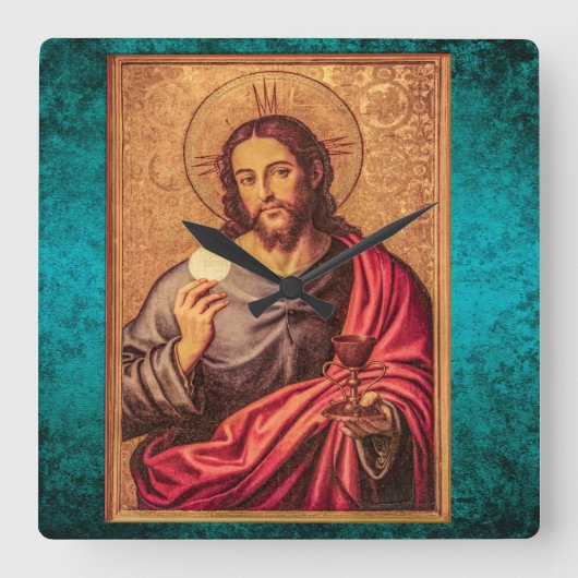 Jesus Fine Art Vintage Vierkante Klok (Voorkant)