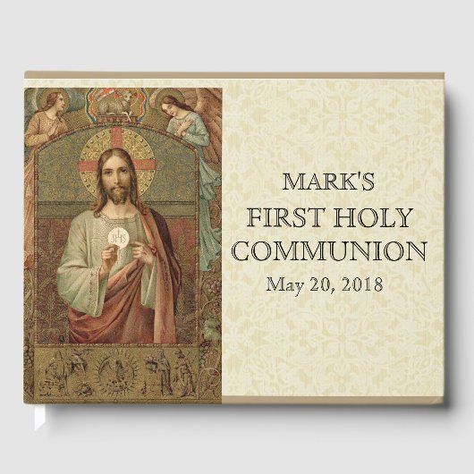 Jesus First Heilige Communion Angels Lace Gastenboek (Voorkant)