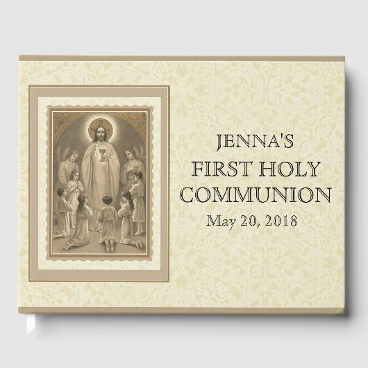 Jesus First Heilige Communion Angels Lace Gastenboek (Voorkant)