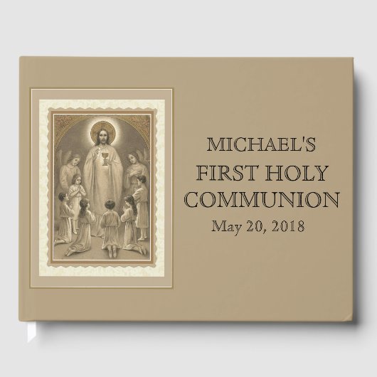Jesus First Heilige Communion Angels Traditional Gastenboek (Voorkant)