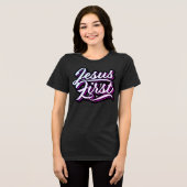 Jesus First roze en paars T-shirt (Voorkant volledig)