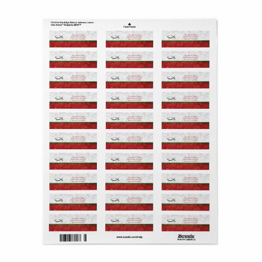 Jesus Fish Christelijk kerstadres Etiket (Full Sheet)